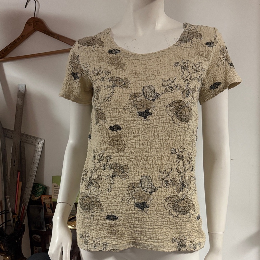 White Stag 90s Butterfly Floral Beige Top Medium